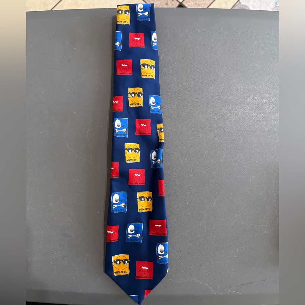 St Michael Marks & Spencer Novelty Emoji Faces Tie Blue Multi UK Made